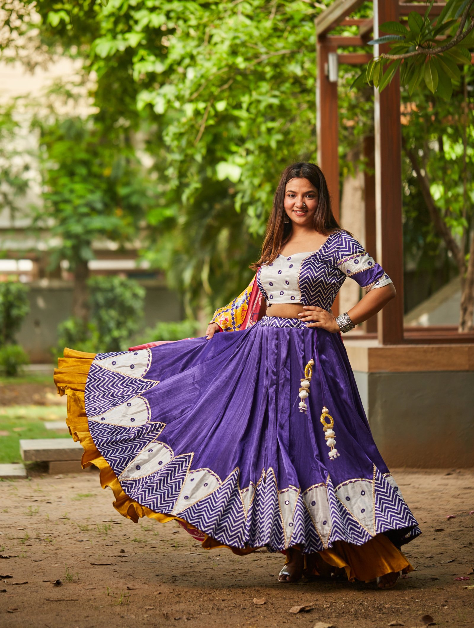 Deep Violet and Mustard Double Layered Gajji